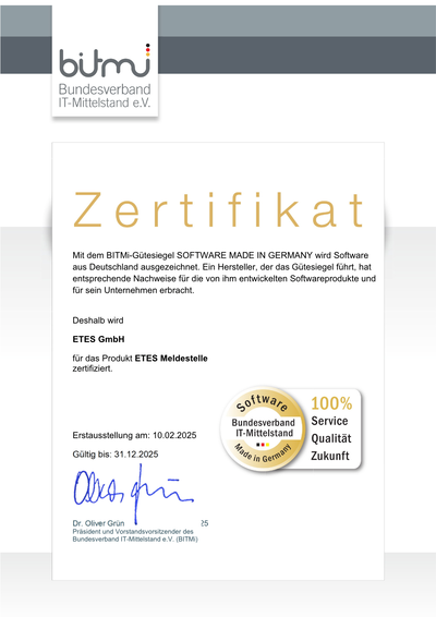 Zertifikat Software Made in Germany ETES Meldestelle