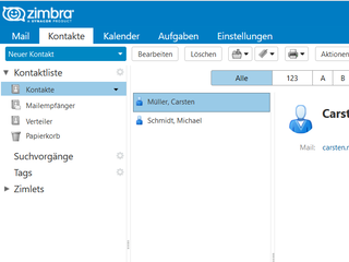 Zimbra Screenshot Kontakte