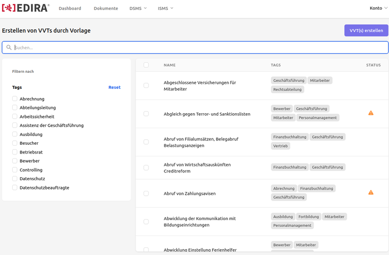 Verarbeitungsverzeichnis mit Edira erstellen – NIS2- und DSGVO-konform