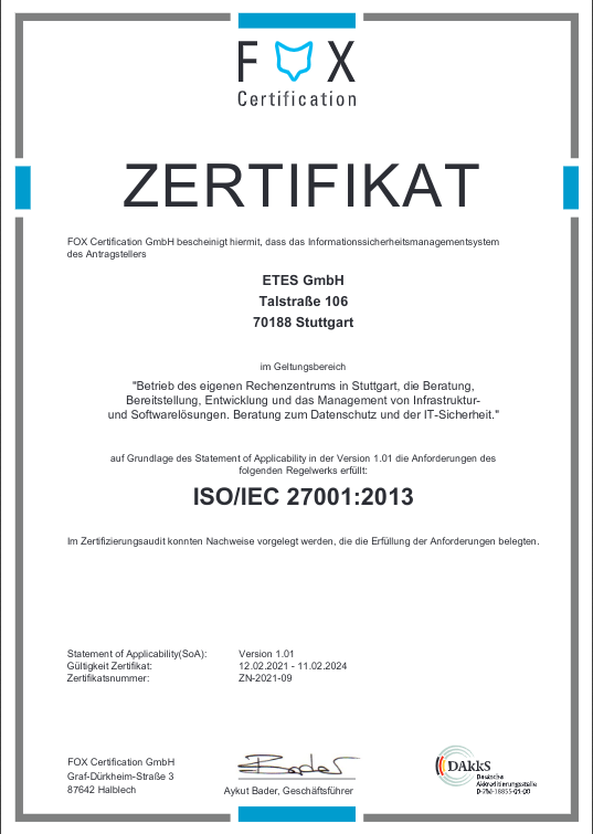 ISO 27001 Zertifikat