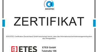 Ausschnitt des ISO/IEC 27001 Zertifikats ETES GmbH