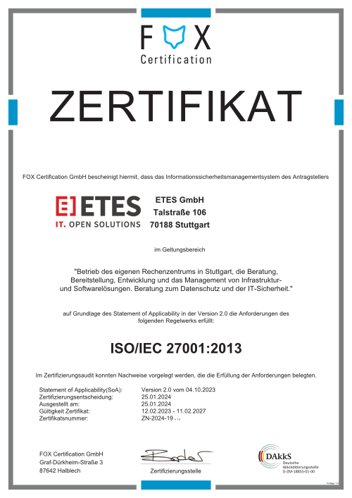 ISO/IEC 27001:2013 Zertifizierung