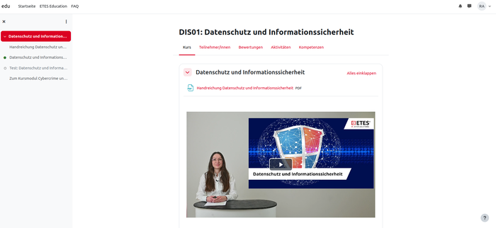 Screenshot Kurs Datenschutz und Informationsicherheit