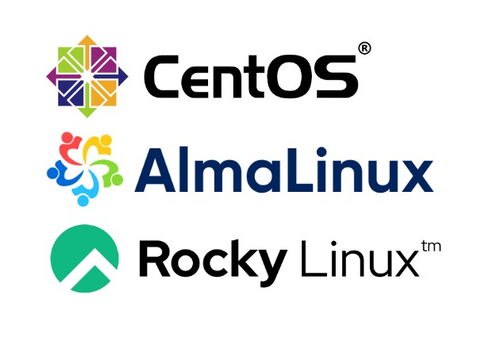 Logos CentOS, AlmaLinux und Rocky Linux
