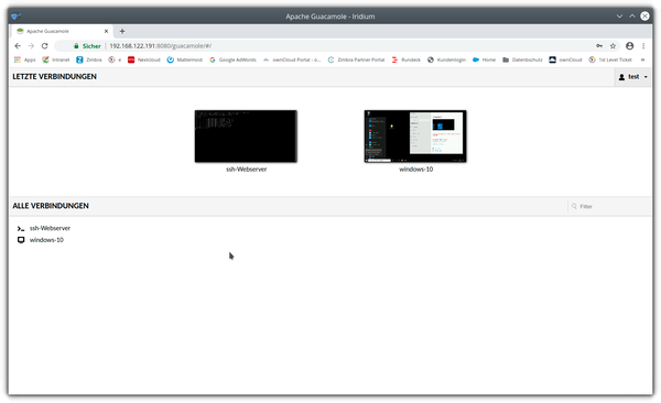 guacamole schnellauswahl verbindungen