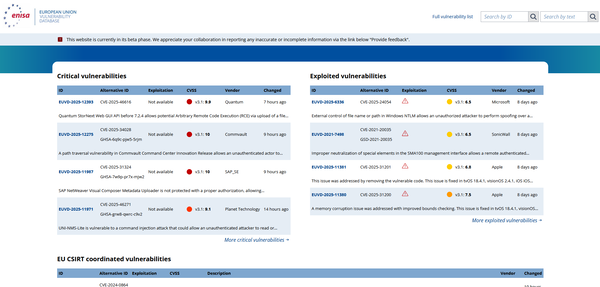 Screenshot der Benutzeroberfläche der European Union Vulnerability Database