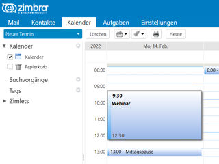 Zimbra Screenshot Kalender