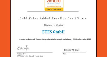 ETES als zertifizierter Zimbra Gold Partner in Deutschland