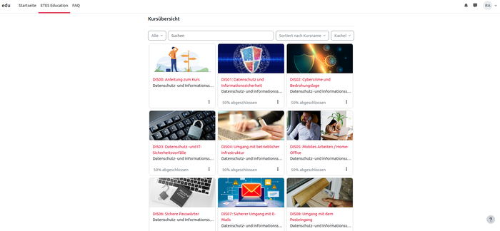 Screenshot der Kursübersicht in ETES Education