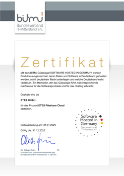 ETES Fileshare - Zertifizierung "Software Hosted in Germany"