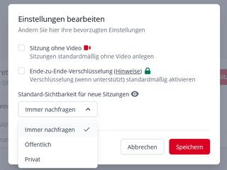 WebConference Standard Einstelllungen