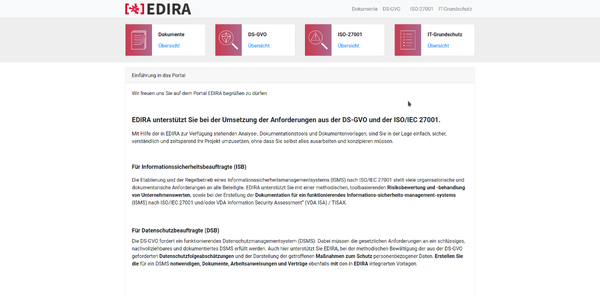 edira screenshot startbildschirm