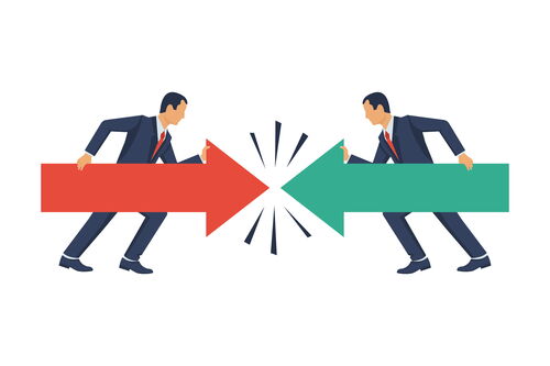 Zwei Männer laufen mit Zielen gegeneinander