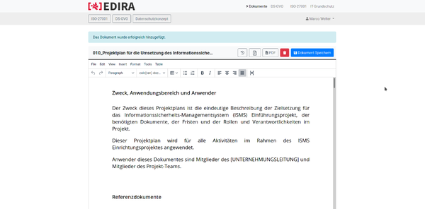 screenshot edira dokumente